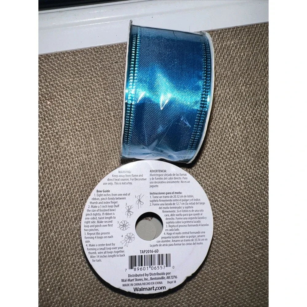 2 Rolls Holiday Time Dark Blue Wire Edged Ribbon 1.5in x 15ft Gift Wrap Spools